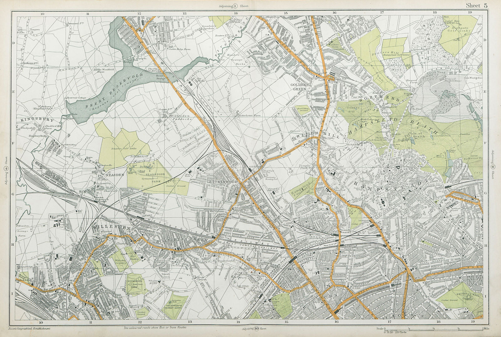 HAMPSTEAD WILLESDEN Cricklewood Golders Green Kilburn Belsize Pk BACON  1920 map